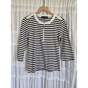 Tommy Hilfiger Womens Medium Black & White Striped Zip Top Coastal Nautical